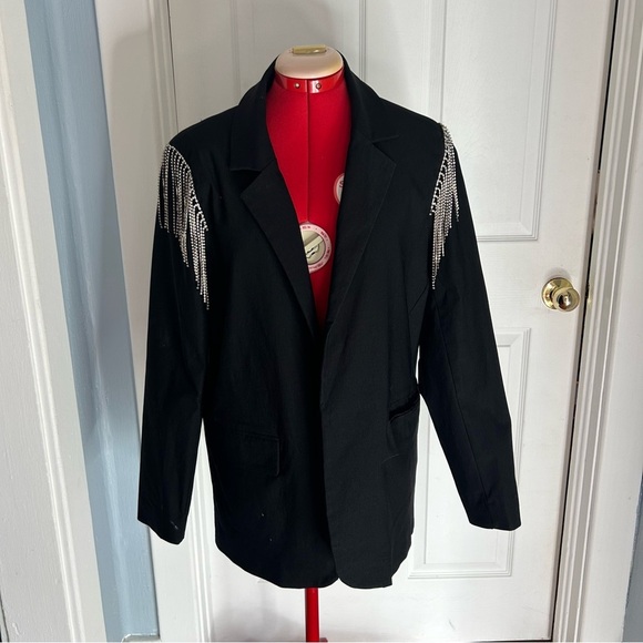 💎Forever 21 Black Blazer with Silver Embellishments Large Ladies - Picture 7 of 10